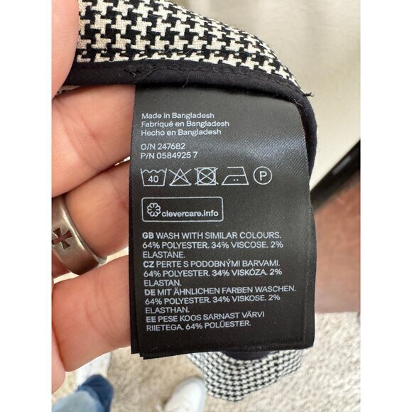 H&M Women's Houndstooth Trench Coat Size 6 Black long coat‎ button up collared - Picture 4 of 6